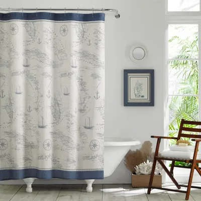 Tommy Bahama Caribbean Sea Cotton Shower Curtain, 72" X 72"