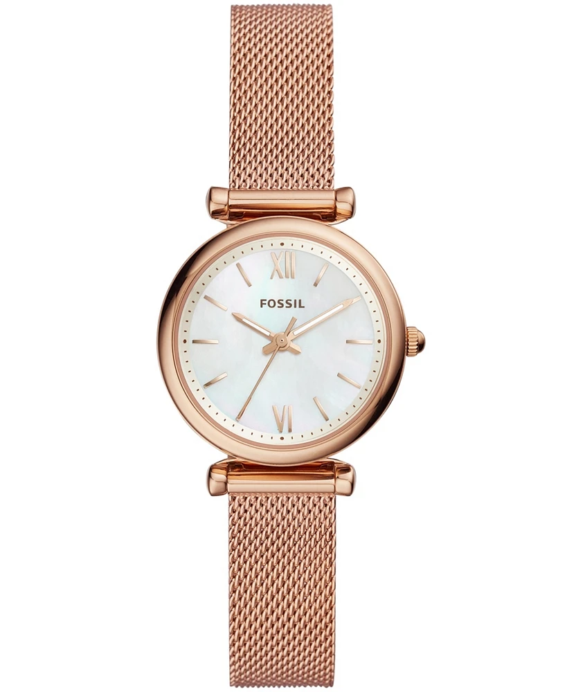 Fossil Women's Mini Carlie Stainless Steel Mesh Bracelet Watch 28mm