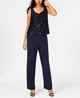 R & M Richards 3-Pc. Sequined Lace Pantsuit Jacket