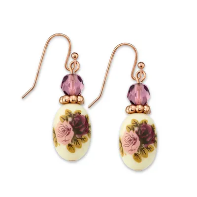 2028 Rose Gold Tone Purple Crystal Bead Flower Drop Earrings