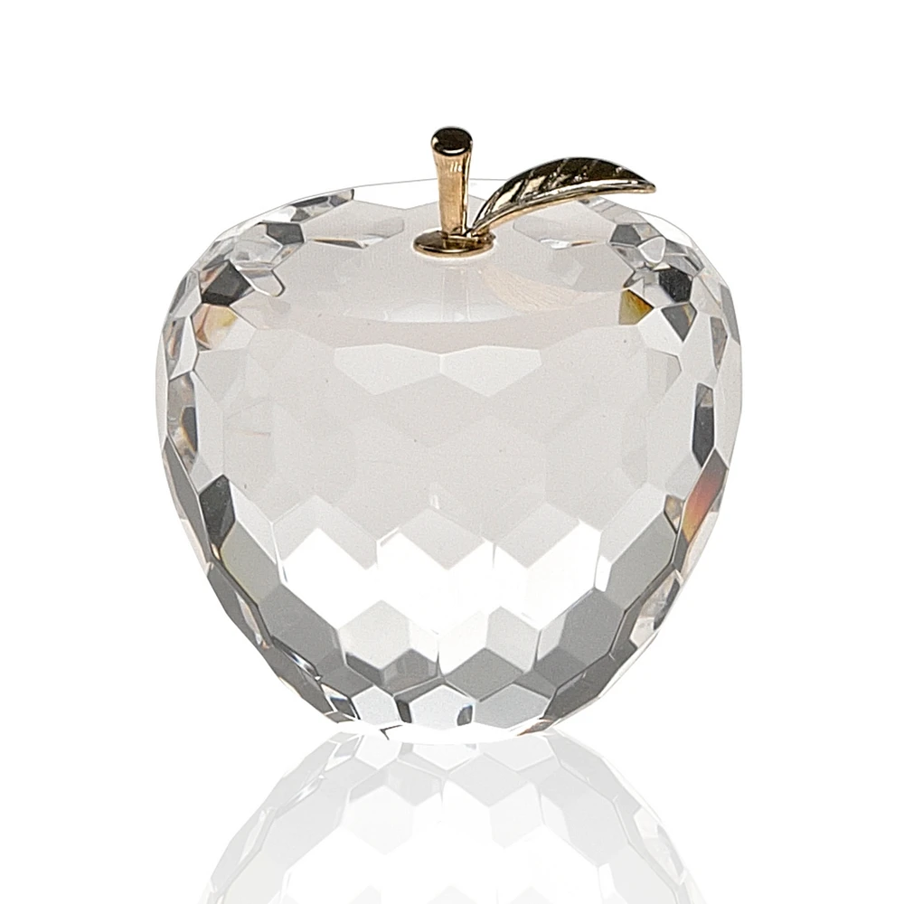 Badash Crystal Faceted Apple with Gold Stem Art Glass Sculpture