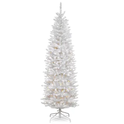 National Tree 6.5' Kingswood White Fir Hinged Pencil Tree with 250 Clear Lights