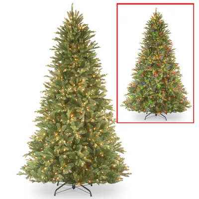 National Tree 7 .5'Feel Real Tiffany Fir Hinged Tree with 750 Dual Color Led Lights