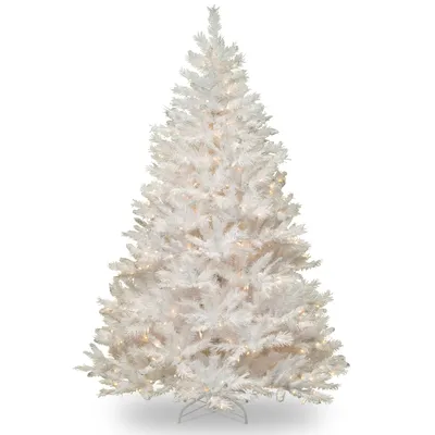 National Tree 7' Winchester White Pine Hinged Tree with Silver Glitter and 450 Clear Lights