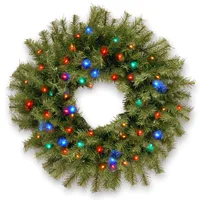 National Tree 24" Norwood Fir Wreath with 50 Multi Battery Operated Led Lights