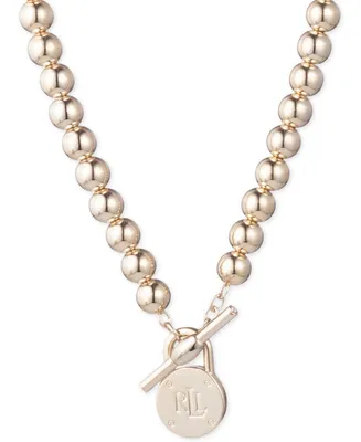 Lauren Ralph Lauren Gold-Tone Logo Beaded 17" Collar Necklace