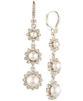 Marchesa Gold-Tone Imitation Pearl & Crystal Triple Drop Earrings