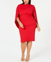 Betsy & Adam Plus Ruched Cape Dress