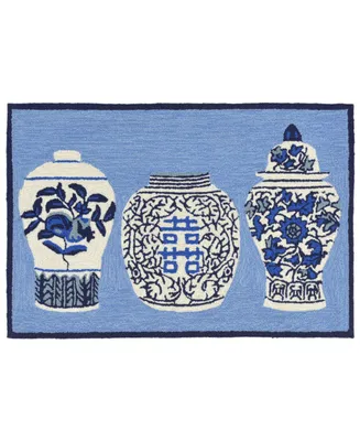 Liora Manne Front Porch Indoor/Outdoor Ginger Jars Blue 2' x 5' Runner Area Rug