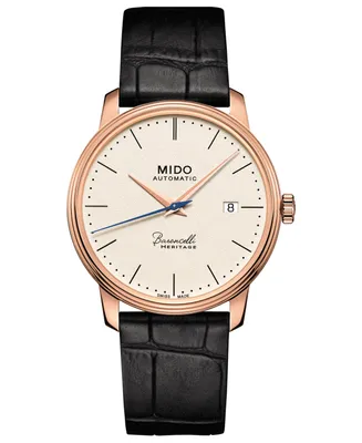 Mido Men's Swiss Automatic Baroncelli Iii Heritage Black Leather Strap Watch 39mm