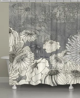 Flowers On Grey Shower Curtain