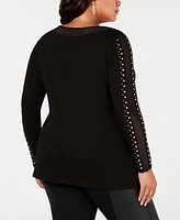 Belldini Plus Studded Mesh-Inset Tunic Sweater