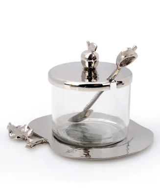 Classic Touch Nickel and Glass Honey Dish with Apple Shaped Tray