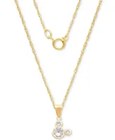 Disney Children's Cubic Zirconia Mickey Mouse 15" Pendant Necklace in 14k Gold