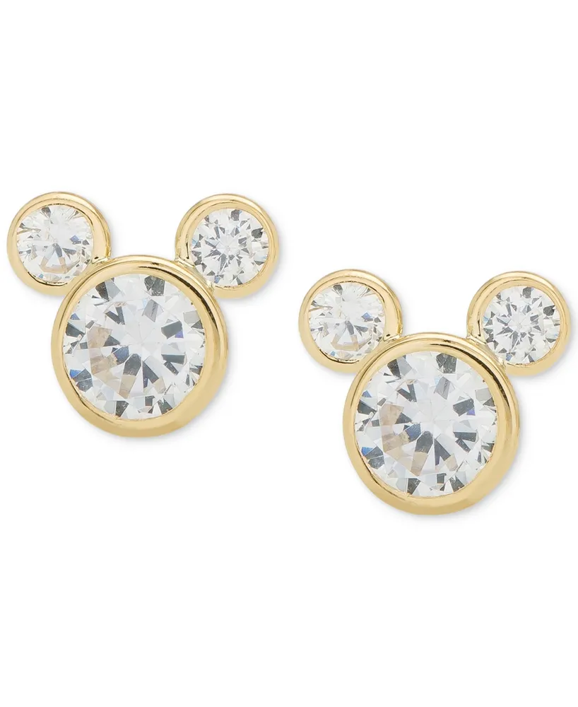 Disney Children's Cubic Zirconia Mickey Mouse Stud Earrings in 14k Gold