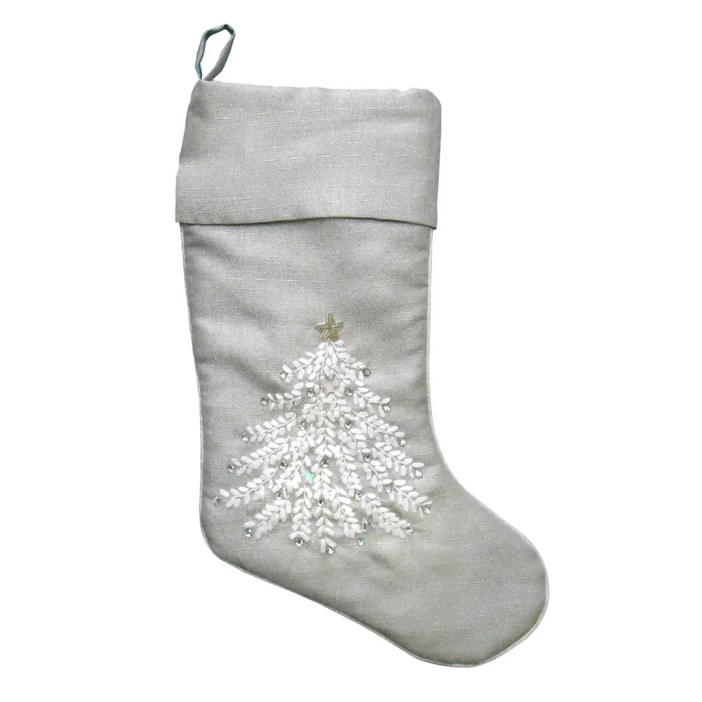 National Tree Company 14" x 19" Silver Stocking with Xmas Design