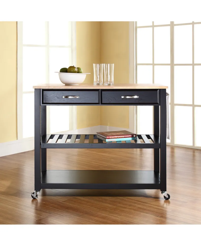 Natural Wood Top Kitchen Cart Island With Optional Stool Storage