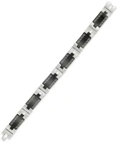 Legacy for Men by Simone I. Smith Greek Key Pattern Link Bracelet in Stainless Steel & Black Ion-Plate