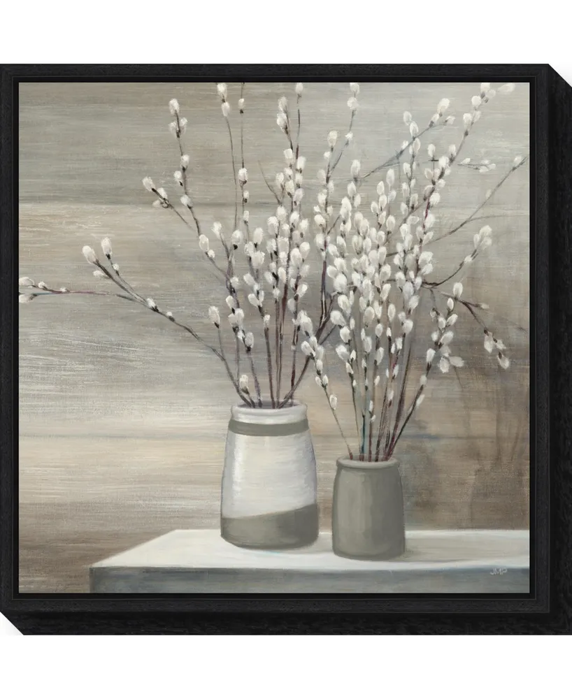 Amanti Art Pussi Willow Still Life Gray Pots by Julia Purinton Canvas Framed Art