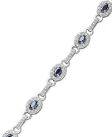 Sterling Silver Bracelet, Sapphire (2-5/8 ct. t.w.) and Diamond (1/4 ct. t.w.) Oval Link Bracelet