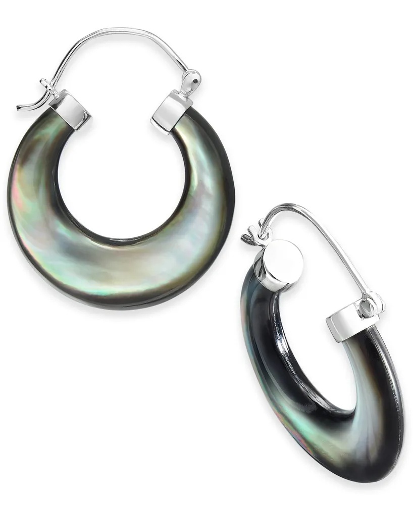 Black Mother-of-Pearl Hoop Earrings in Sterling Silver