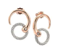 Charriol White Topaz Two-Tone Circle Cable Drop Earrings in Pvd Stainless Steel and Rose Gold-Tone