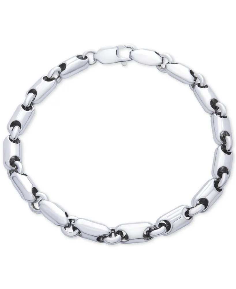 Men's Polished Rounded Link Bracelet in Sterling Silver