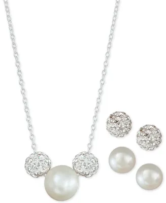 3-Pc. Set Cultured Freshwater Pearl & Crystal Fireballs Pendant Necklace & 2-Pr. Matching Stud Earrings