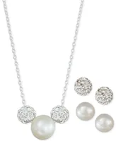 3-Pc. Set Cultured Freshwater Pearl & Crystal Fireballs Pendant Necklace & 2-Pr. Matching Stud Earrings