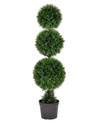 Vickerman 4' Artificial Potted Triple Ball Green Cedar Topiary