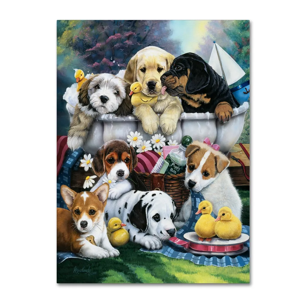 Jenny Newland 'Bath Time Pups' Canvas Art, 18" x 24"