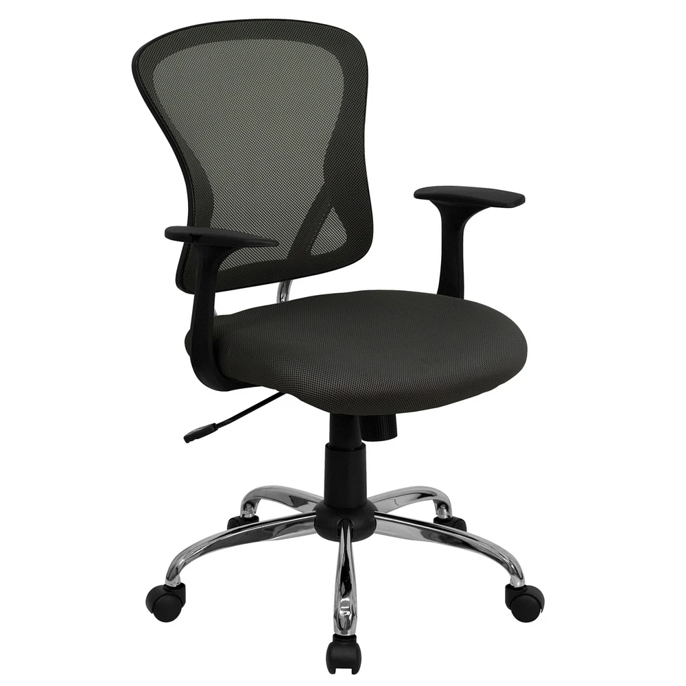 Mid-Back Dark Gray Mesh Swivel Task Chair With Chrome Base And Arms