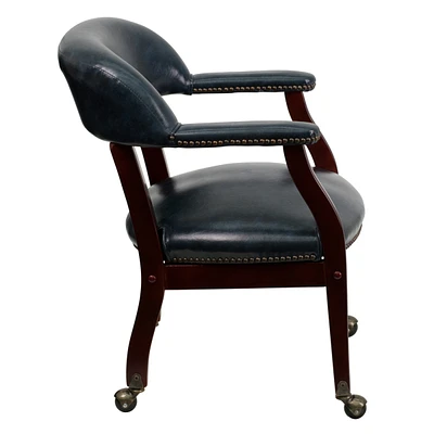 Navy Vinyl Luxurious Conference Chair With Accent Nail Trim And Casters