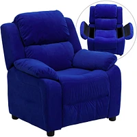 Deluxe Padded Contemporary Microfiber Kids Recliner With Storage Arms