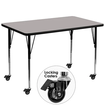 Mobile 36''W X 72''L Rectangular Grey Hp Laminate Activity Table - Standard Height Adjustable Legs