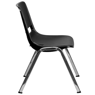 Hercules Series 440 Lb. Capacity Black Ergonomic Shell Stack Chair With Chrome Frame And 14'' Seat Height