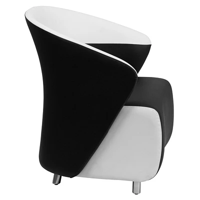 Black Leather Lounge Chair With Melrose White Detailing