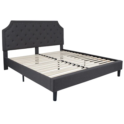 Brighton King Size Tufted Upholstered Platform Bed In Dark Gray Fabric