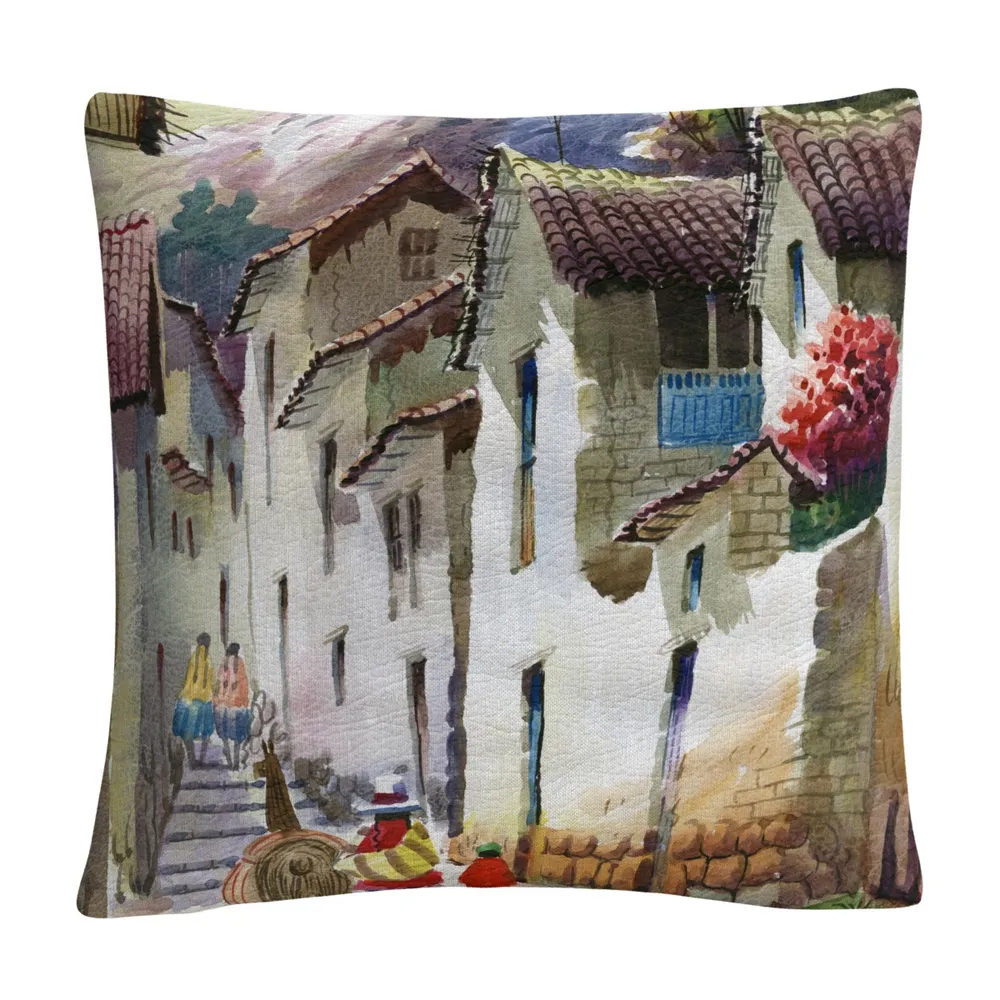 Masters Fine Art Cuzco I Tuscan Architectural Village Decorative Pillow, 16" x 16"