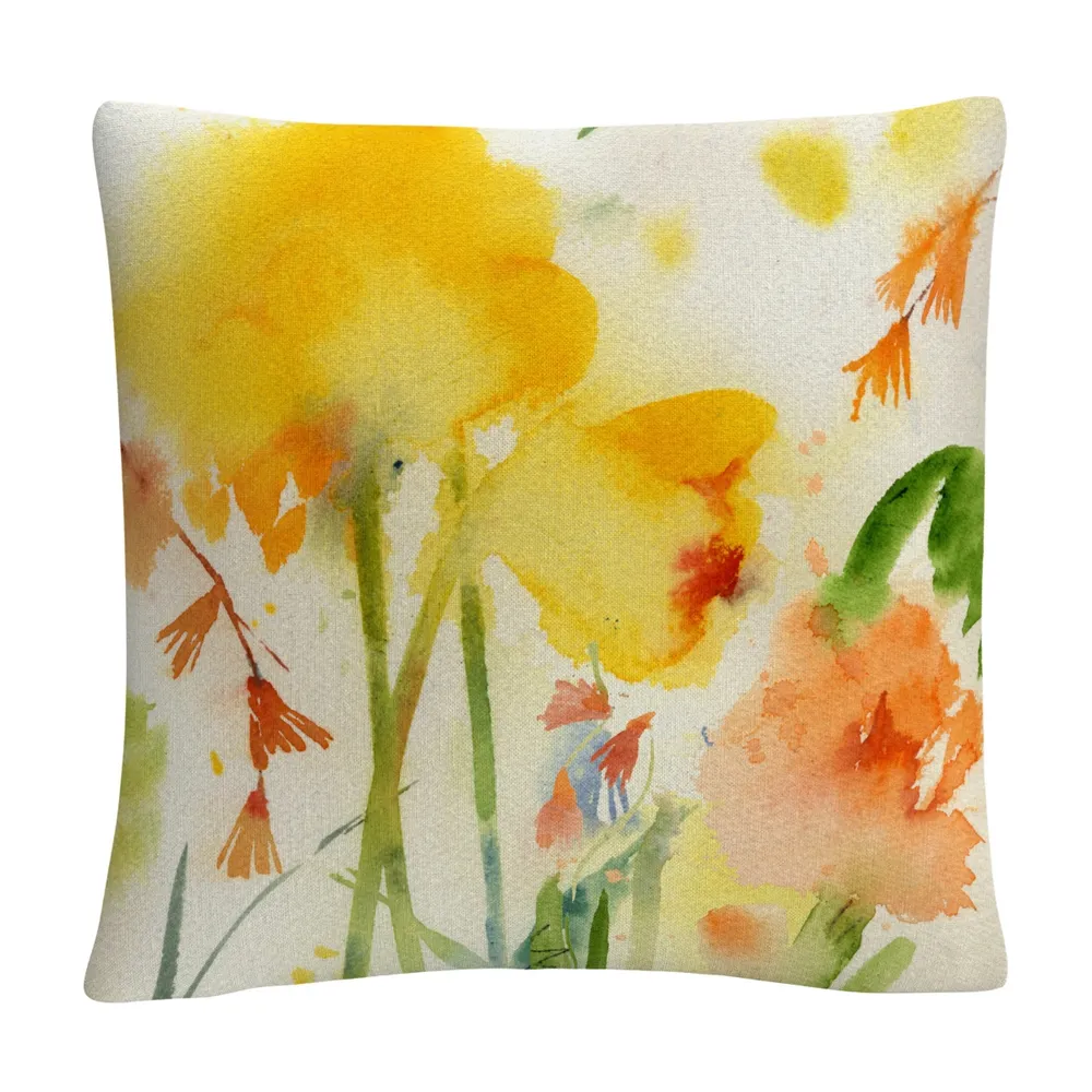 Sheila Golden Garden Yellows Floral Abstract Decorative Pillow, 16" x 16"