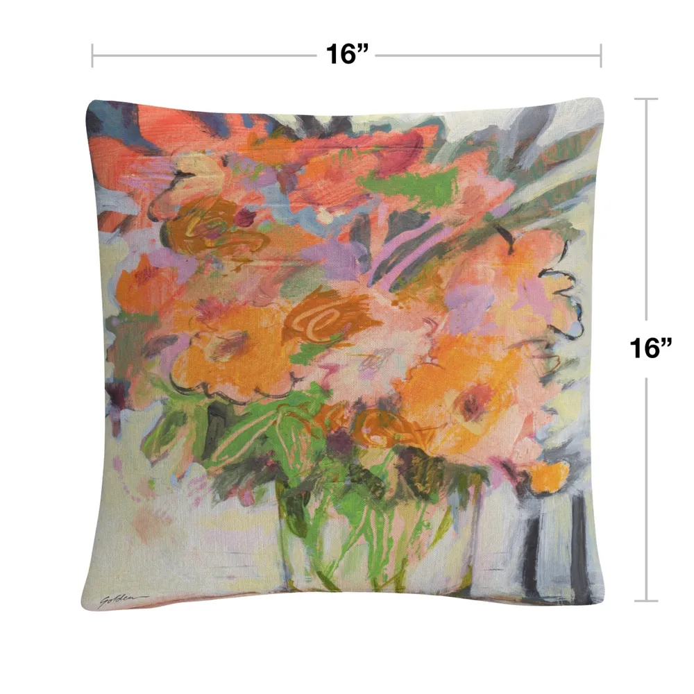 Sheila Golden Floral Bouquet Watercolor Motif Decorative Pillow, 16" x 16"