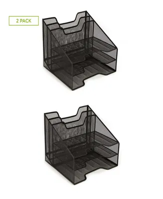 Mind Reader Mesh Desk Organizer With 5 Trays, 2 Pack, Black