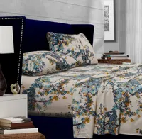 Tribeca Living Casablanca 300 Thread Count Floral Printed Extra Deep Pocket Sheet Set