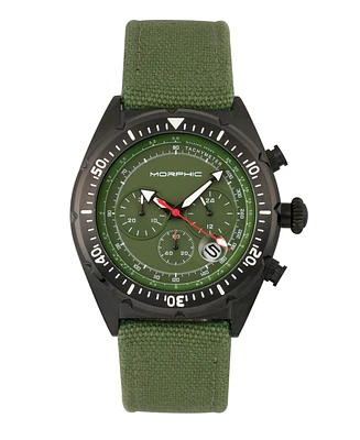 Morphic M53 Series, Black Case, Chronograph Fiber Weaved Olive Leather Band Watch w/Date, 45mm