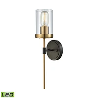 North Haven 1 Light Wall Sconce in Oil Rubbed Bronze with Satin Brass Accents and Clear Glass