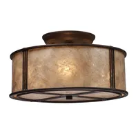 Barringer 3-LIght Semi-Flush in Aged Bronze and Tan Mica Shade