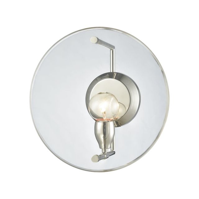 Disco 1 Light Wall Sconce in Polished Nickel with Clear Acrylic Panel