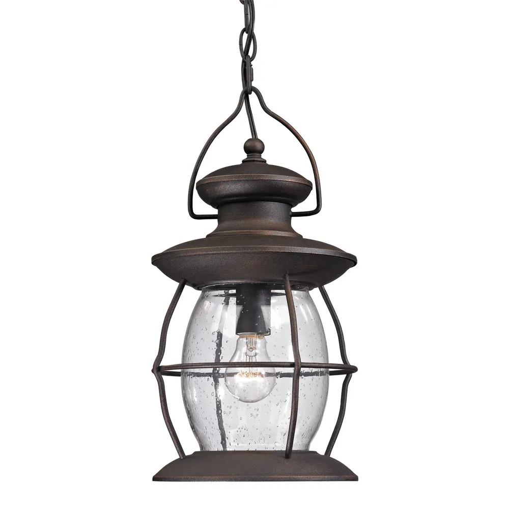 Village Lantern Collection 1 light outdoor pendant in Weathered Charcoal