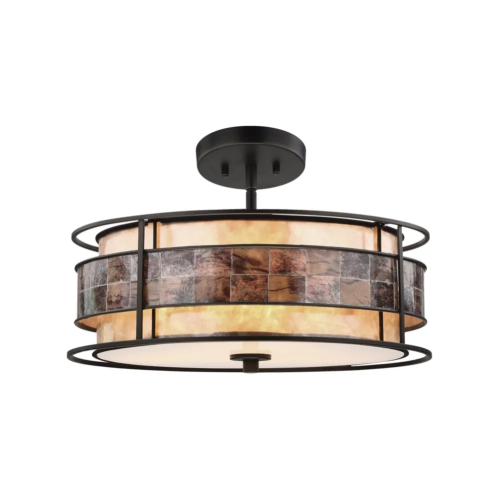 Tremont 3 Light Chandelier in Tiffany Bronze with Tan and Brown Mica