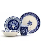 Euro Ceramica Blue Garden 16 Piece Hand-painted Dinnerware Set